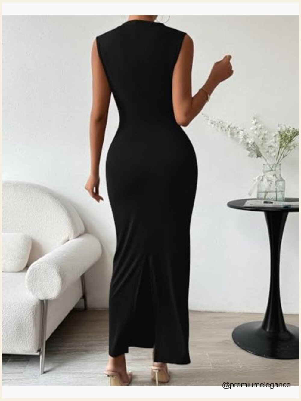 Women Ruched Bodycon Maxi Dress Sleeveless Slit Casual Cocktail Party Guest - Picture 4 of 7